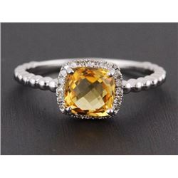 1.21ct Cushion Yellow Corundum & Diamonds 14K White Gold Birthstone Halo Ring