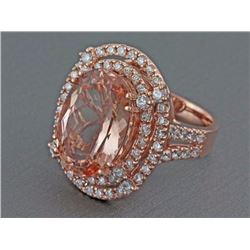 11.09ct Oval Morganite with 1.77ct Diamond in 14K Rose Gold Cocktail Ring - 7