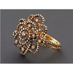 1.33ct Pavé Fancy Diamonds in 18K Yellow Gold Floral Cocktail Ring - Size 7