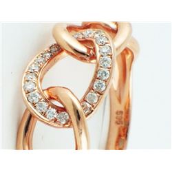 14K Rose Gold 0.17ct Pave Diamond Cuban Curb Chain Link Ring - Size 7 RESIZABLE