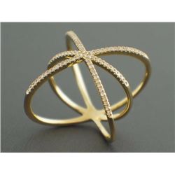 0.22ct Pave Round Diamond 14K Yellow Gold CrissCross Bar Knuckle X Ring - Size 7
