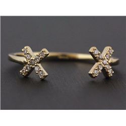 0.10ct Pavé Diamonds 14K Yellow Gold Double Cross Plus X Cuff Ring - Size 6.5