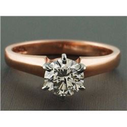 1.00 ct GIA Round Brilliant H, SI1, Solitaire Ring 18K Rose Gold RingSize  6.5