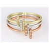 Image 1 : 0.12ct Pavé Diamonds in 14K TriTone Gold Stackable T Bar Cuff Ring Set - Size 7