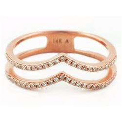 14K Rose Gold 0.16ct Micro Pave Diamond Chevron Spike Ring - Size 7