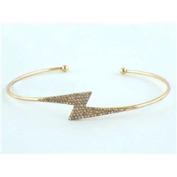14K Yellow Gold 0.27ct Pavé Diamond Lightning Bolt Cuff Bracelet 6.5" ADJUSTABLE