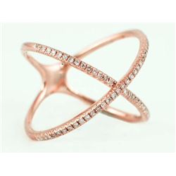 14K Rose Gold Criss-Cross 0.18ct Micro Pave Diamonds Knuckle X Ring - Size 7