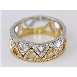 14K White & Yellow Gold 0.40ct Pavé Diamonds Aztec Pyramid Band Ring Set Size 7