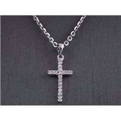 0.05ct Pavé Set Diamond in 14K White Gold Cross Pendant Necklace - 16"