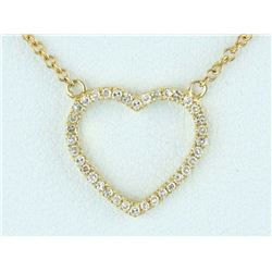 14K Yellow Gold 0.10ct Round Pave Diamonds Heart Pendant Necklace - 18"