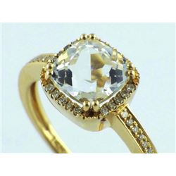 14K Yellow Gold 2.03ct Cushion White Topaz & Diamond Halo Ring - Size 7