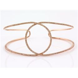 0.64ct Round Diamond 14K Rose Gold Overlap Cuff Motif Bracelet 6.5" Adjustable