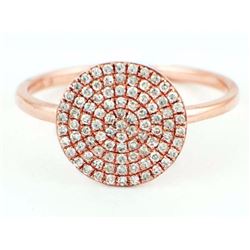 14K Rose Gold 0.27ct Micro Pave Diamond Round Plate Band Ring - Size 7
