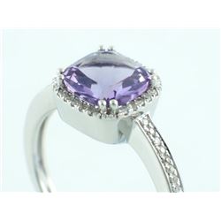 14K White Gold 1.40ct Cushion Amethyst & Diamond Halo Ring - Size 7