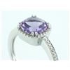 Image 1 : 14K White Gold 1.40ct Cushion Amethyst & Diamond Halo Ring - Size 7