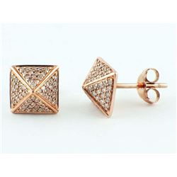 0.32ct Micro Pavé Round Diamonds 14K Rose Gold Square Pyramid Stud Earrings