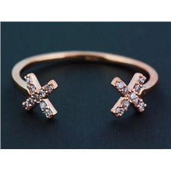 0.10ct Pavé Diamonds 14K Rose Gold Double Cross Plus X Cuff Ring - Size 6.5