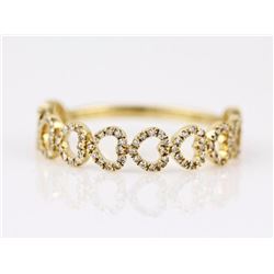 0.18ct Pavé Diamond in 14K Yellow Gold Stackable Chained Hearts Ring - Size 7