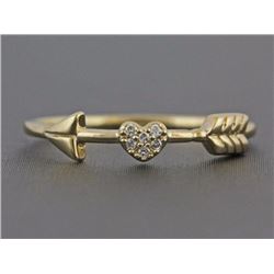 0.03ct Micro Pavé Diamonds Heart With Arrow in 14K Yellow Gold Ring - Size 6.5