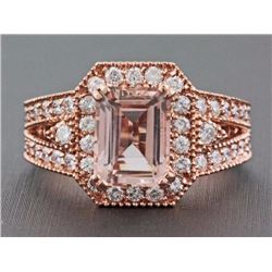 2.18ct Emerald Cut Morganite with Diamonds in 14K Rose Gold Anniversary Ring - 7