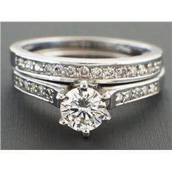 0.74ct VS1 Round Diamond 14K White Gold Wedding Engagement Ring Set - Size 7