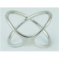 14K White Gold Criss-Cross 0.18ct Micro Pave Diamonds Knuckle X Ring - Size 7