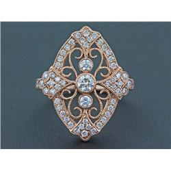14K Rose Gold 1.05ct Bezel Pave Diamonds Medieval Filigree Cocktail Ring Size 7