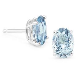 Aquamarine 7mm 3.20 tcw Classic Stud Earring 14K White or Yellow Gold