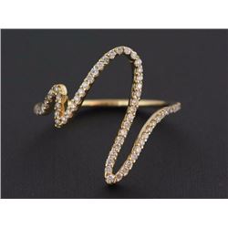 14K Yellow Gold 0.26ct Round Diamond Freeform Scribble Band Ring - Size 7