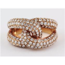 14K Rose Gold 2.99ct Pavé Diamonds Interlocking Loops Motif Ring - Size 7
