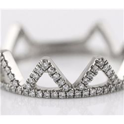 0.20ct Pavé Diamonds in 14K White Gold Aztec Pyramid Crown Band Ring - Size 7