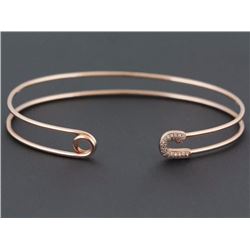 14K Rose Gold 0.08ct Micro Pavé Diamonds Safety Pin Motif Cuff Bracelet - 6.5"