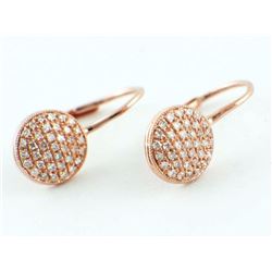 14K Rose Gold 0.21ct Micro Pave Diamond Leverback Round Earring - 7.5mm