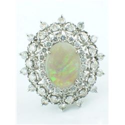 14K White Gold 3.00ct Oval Opal & 2.07ct Diamond Cocktail Ring - Size 7