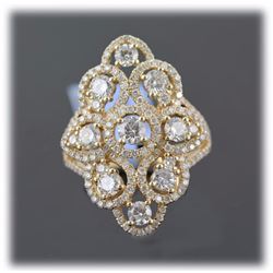 2.59 ctw Prong Channel  Set Diamond Filigree Ring 14K Yellow Gold  5.38g|**Size:6.75