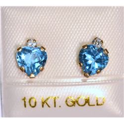 10K GOLD BLUE TOPAZ & CUBIC ZIRCONIA HEART-SHAPED