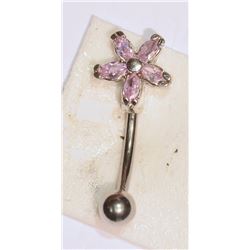 STERLING SILVER PINK CUBIC ZIRCONIA BELLY BUTTON