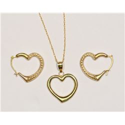 10K GOLD CUBIC CRYSTAL HEART DESIGN EARRINGS