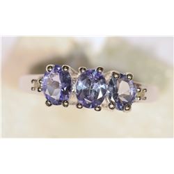 STERLING SILVER TANZANITE & DIAMOND RING