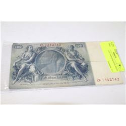 GERMAN NAZI 100 BANK NOTE WITH SWASTIKA