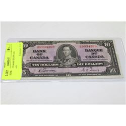 1937 BANK OF CANADA $10.00 NOTE GORDON/TOWERS