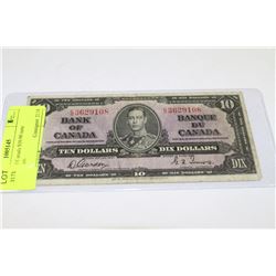 1937 BANK OF CANADA $10.00 NOTE GORDON/TOWERS
