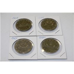 LOT OF 4 CANADIAN DOLLAR COINS FROM 1968-1980