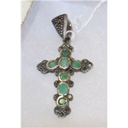 .925 SILVER EMERALD CROSS PENDANT