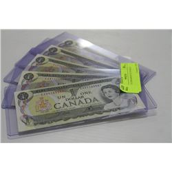 LOT OF 5 CANADIAN $1.00 BILLS