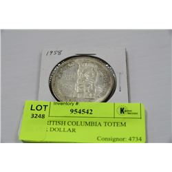 1958 BRITISH COLUMBIA TOTEM SILVER DOLLAR