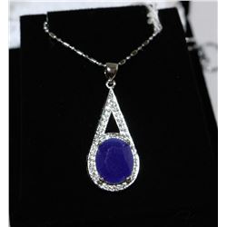 .925 SILVER LAB BLUE SAPPHIRE PENDANT NECKLACE