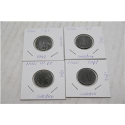 4 NAZI 10 PFENNIG COINS WITH SWASTIKA