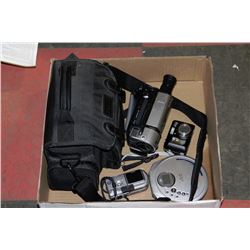 FLAT WITH SONY CAMCORDER IN CASE WITH ACCESSORIES,