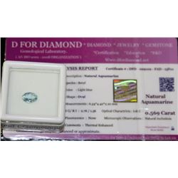 0.569CT NATURAL AQUAMARINE GEMSTONE WITH COA